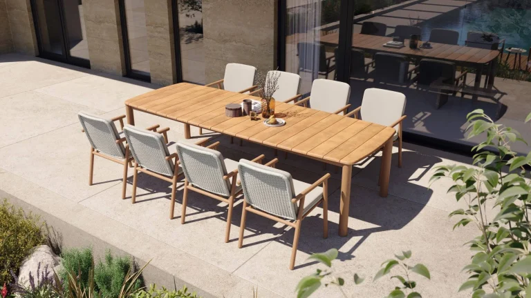 salon jardin table bois benoa jati kebon