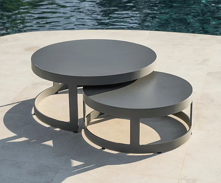 table basse ronde gris aluminium burford jati kebon